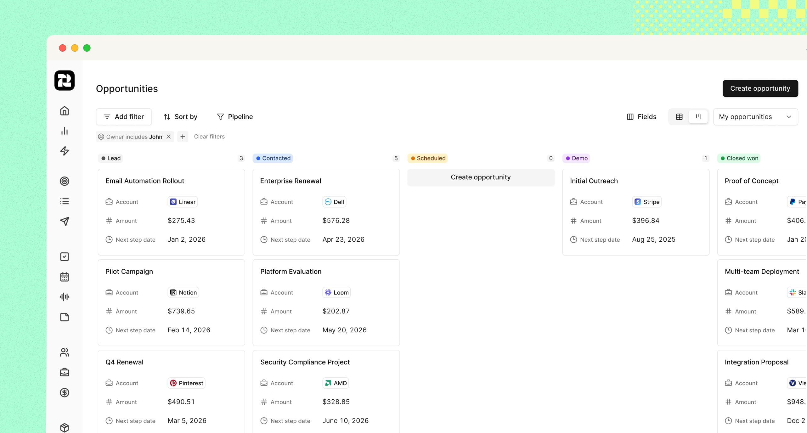 A screenshot of the Manage product, showing a list of contacts with their names, emails, and company names