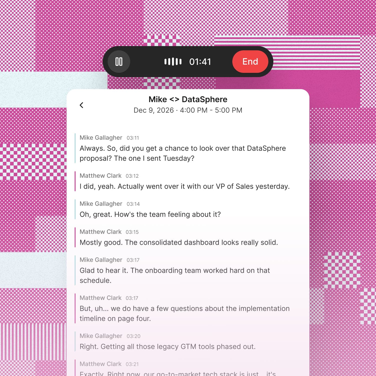 Reevo mobile app recording a conversation with live transcription
